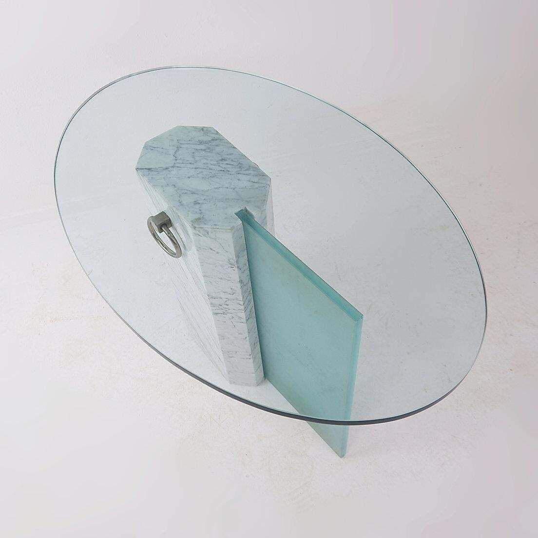 Marble And Sandblasted Glass Side Table   Oval Glass Top   1980s photo buy