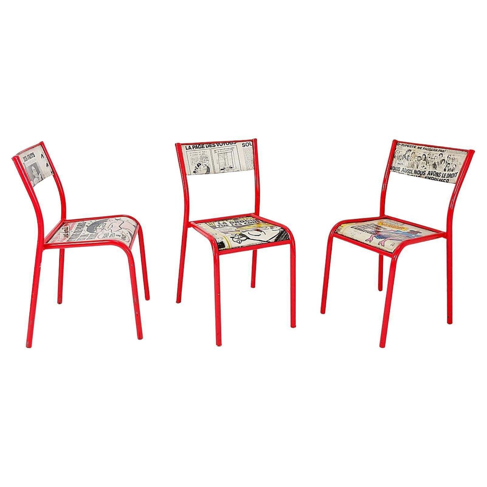 Set Of 3 Mullca 510 Revisited Chairs "Charlie Hebdo"