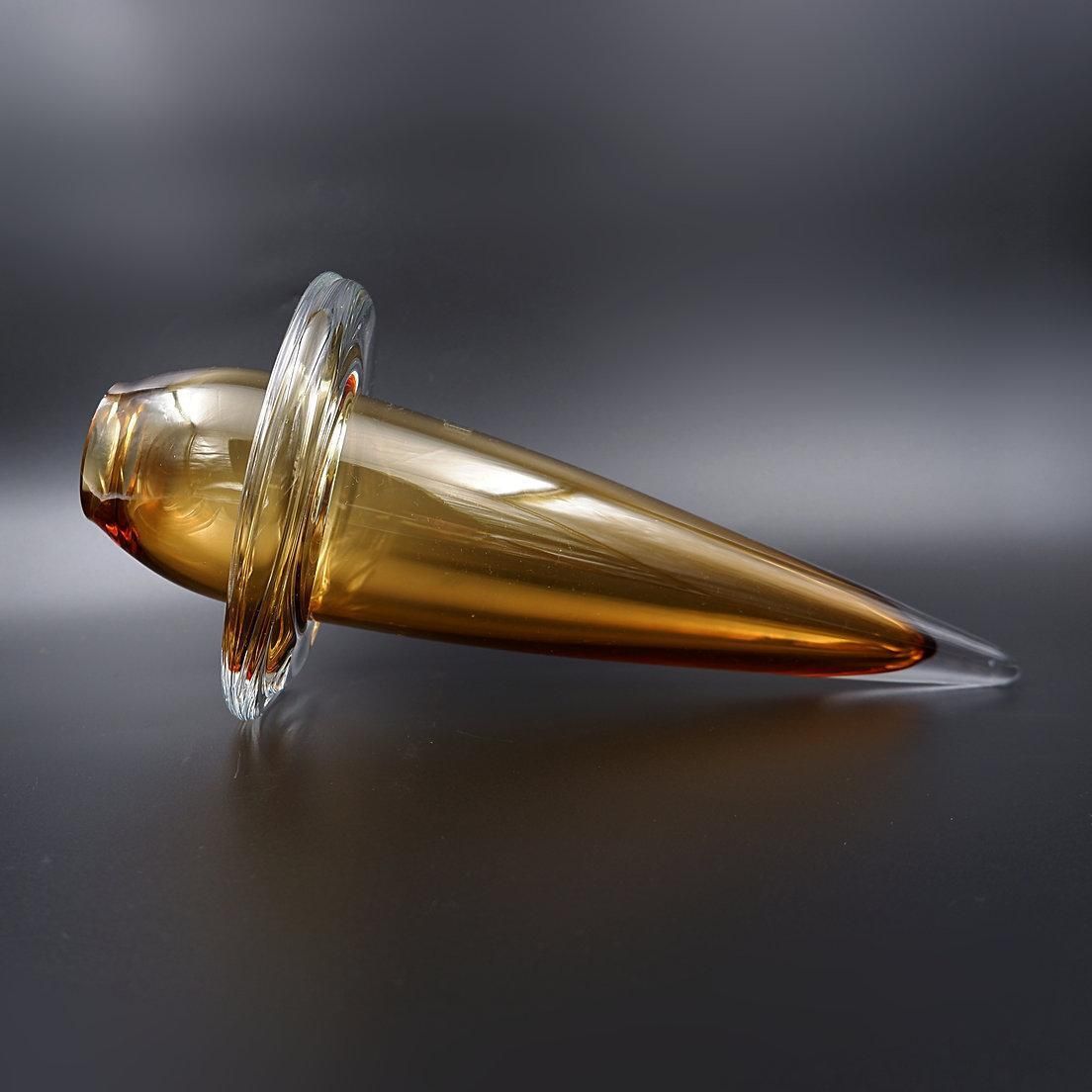 Schott Studio Spinning Top Vase   Honey Coloured Glass    Germany photo Home Decor