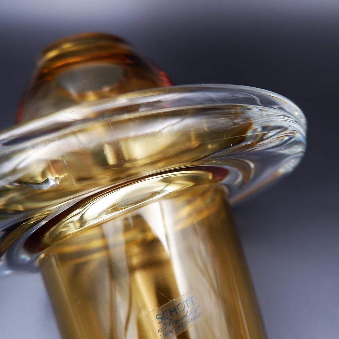 Schott Studio Spinning Top Vase   Honey Coloured Glass    Germany photo vinterior