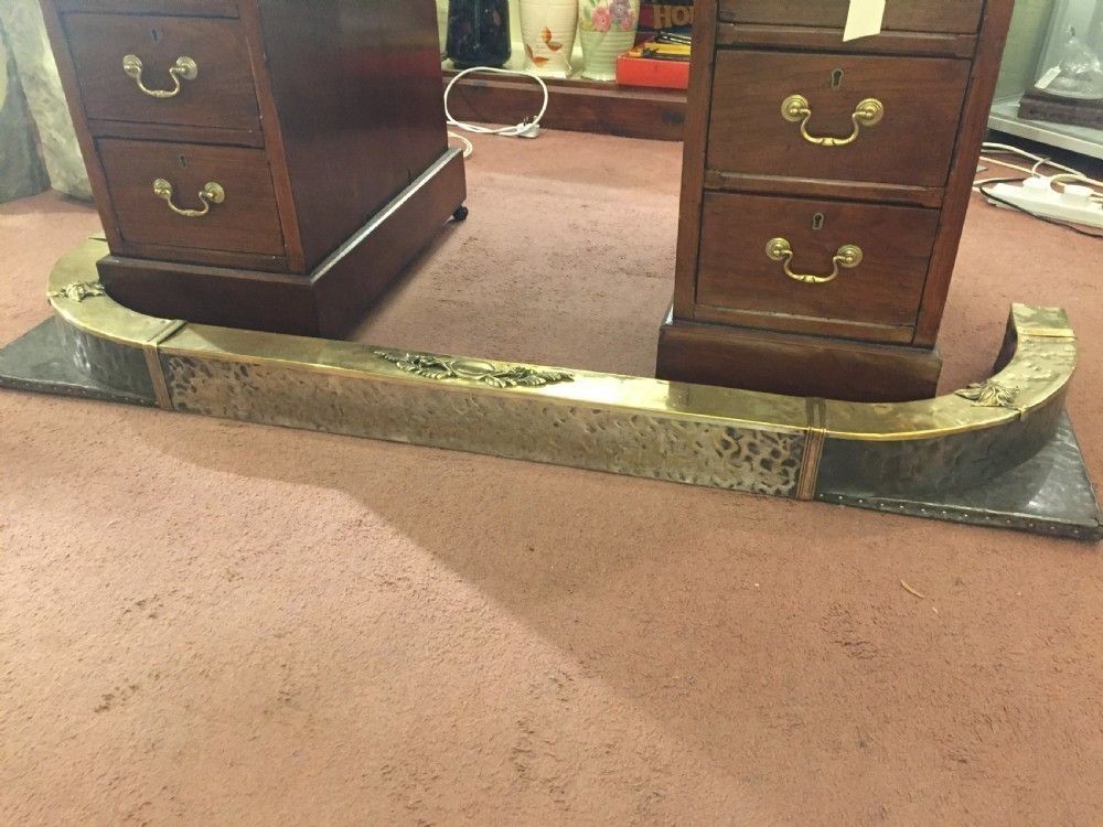 Art Deco Hammered Brass And Pewter Fire Fender C.1920