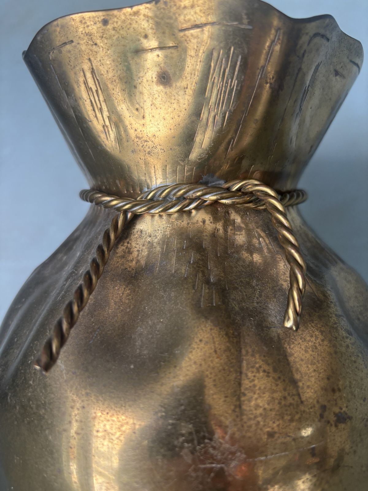 Mid Century Brass Money Bag Vase photo vinterior