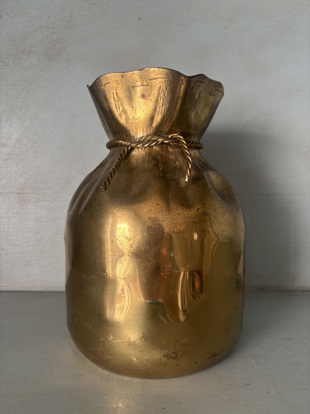 Mid Century Brass Money Bag Vase