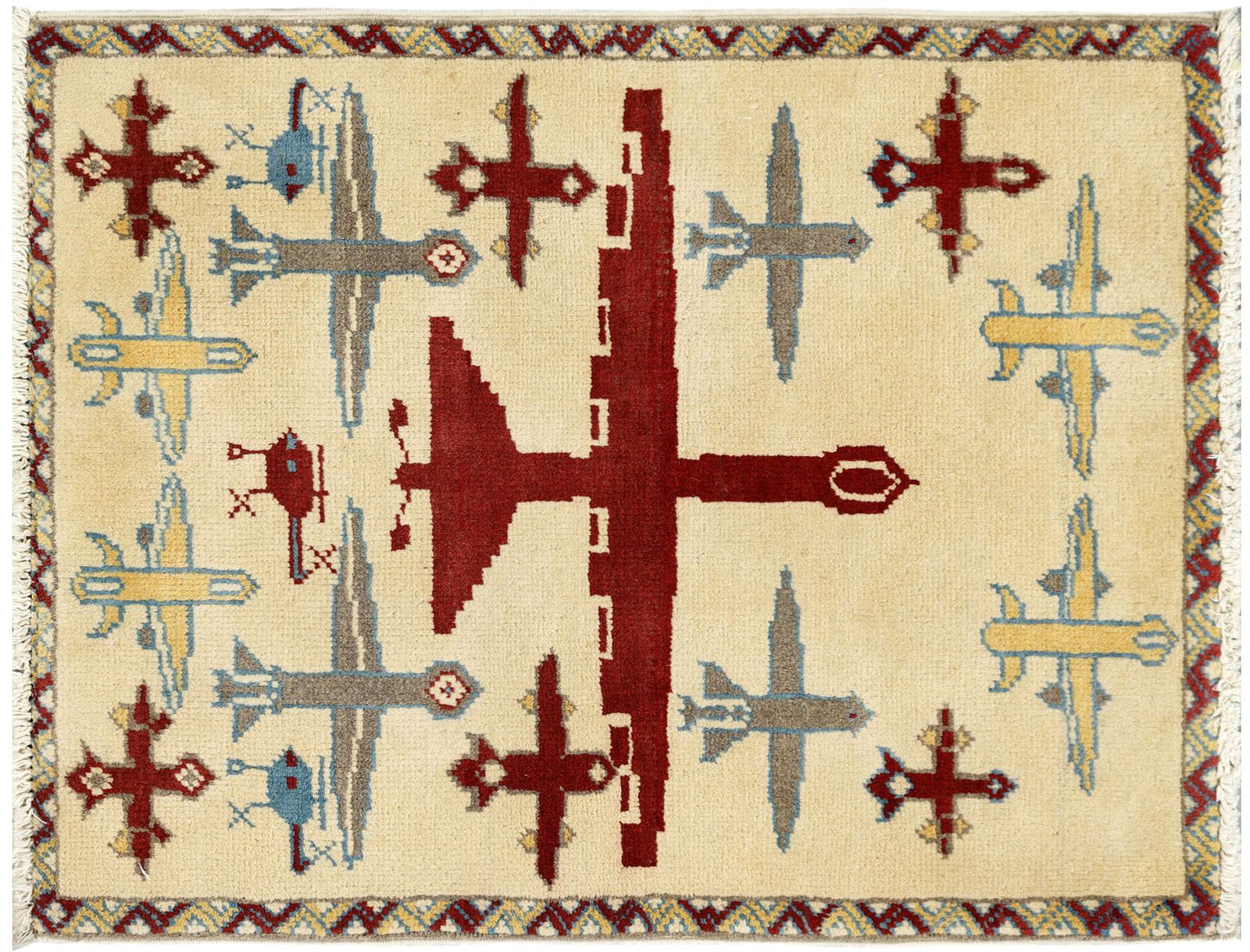 Ivory Afghan War Airplane Helicopter Military History Small Rug photo buy
