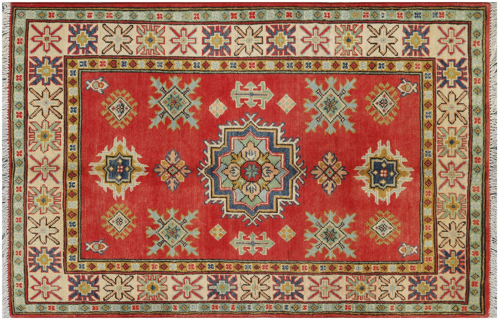 Red And Ivory Afghan Kazak Hand Knotted Traditional Rug 3x5 photo buy
