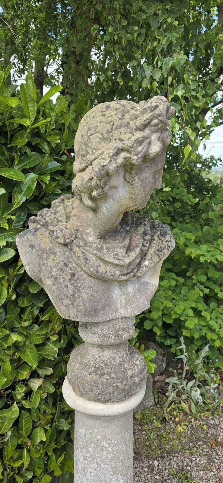 Well Weathered Bust Of Apollo On Pedestal photo Garden Decor