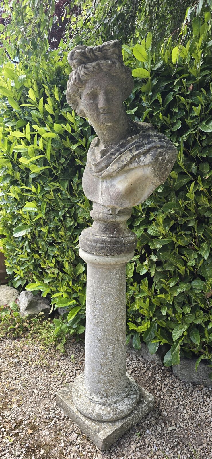 Well Weathered Bust Of Apollo On Pedestal photo vintage