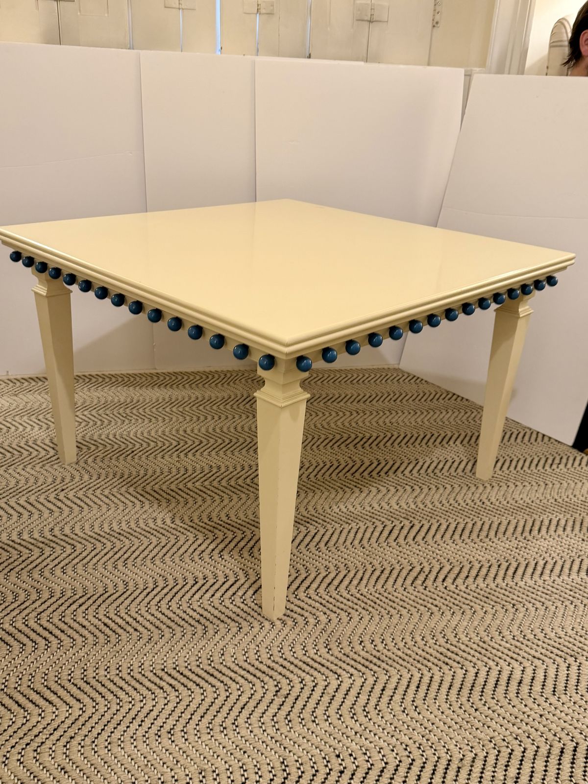 Unique Lacquered Coffee Table Cream With Teal Bobble Detailing photo Furniture