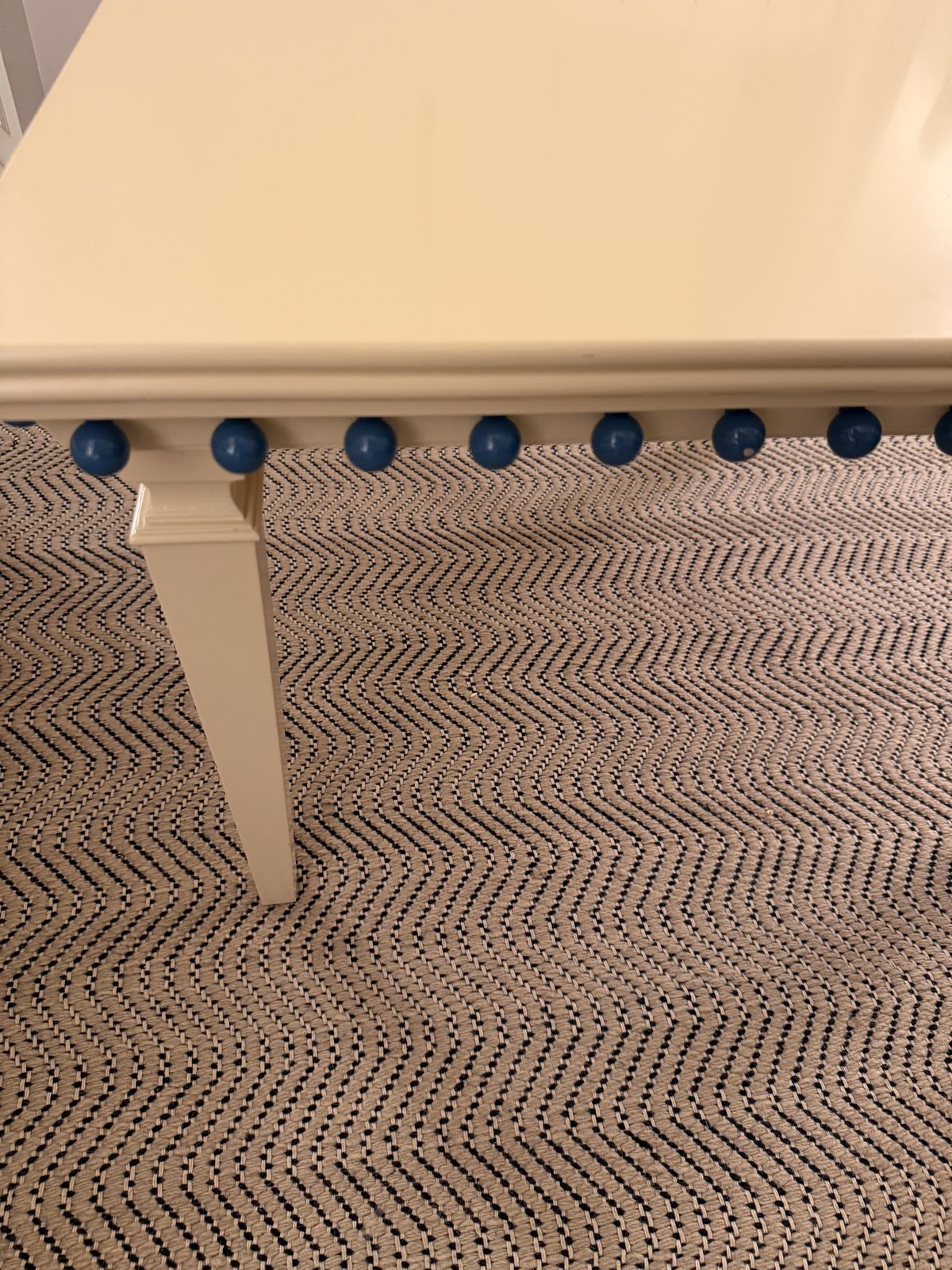 Unique Lacquered Coffee Table Cream With Teal Bobble Detailing photo vintage