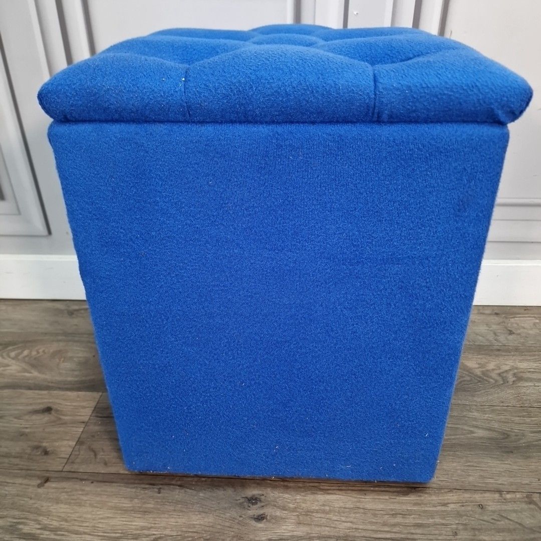 Retro Vintage Ottoman Footstool Blue Upholstered Storage – Lift Up Lid Box Seat photo 55.0