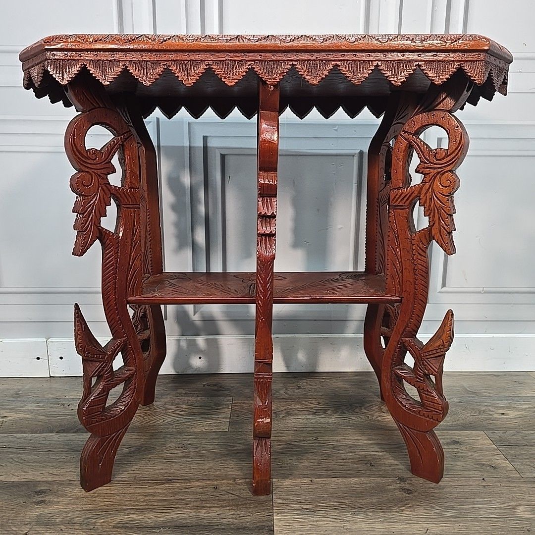 Antique Vintage Side Table Indian Heavily Carved Wooden Elephant & Mythical photo 270.0