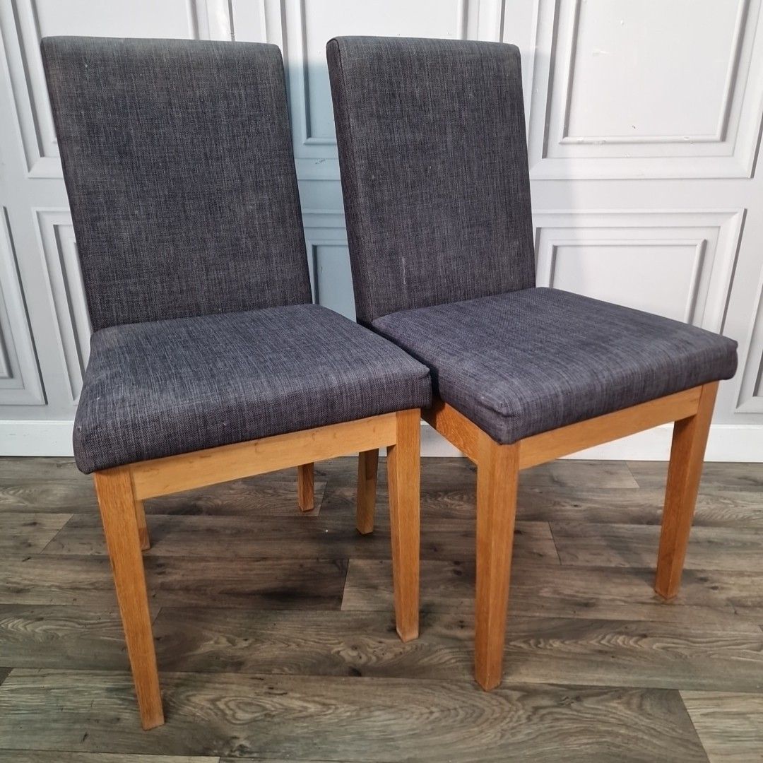 photo buy Pair Contemporary Dining Chairs Grey Upholstered Seats Wooden Modern Oak