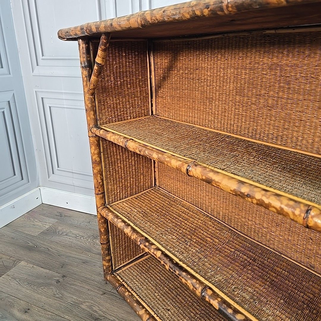 photo buy Victorian Aesthetic Bamboo Bookcase Wicker – Anglo Japanese Open Cabinet Tiger