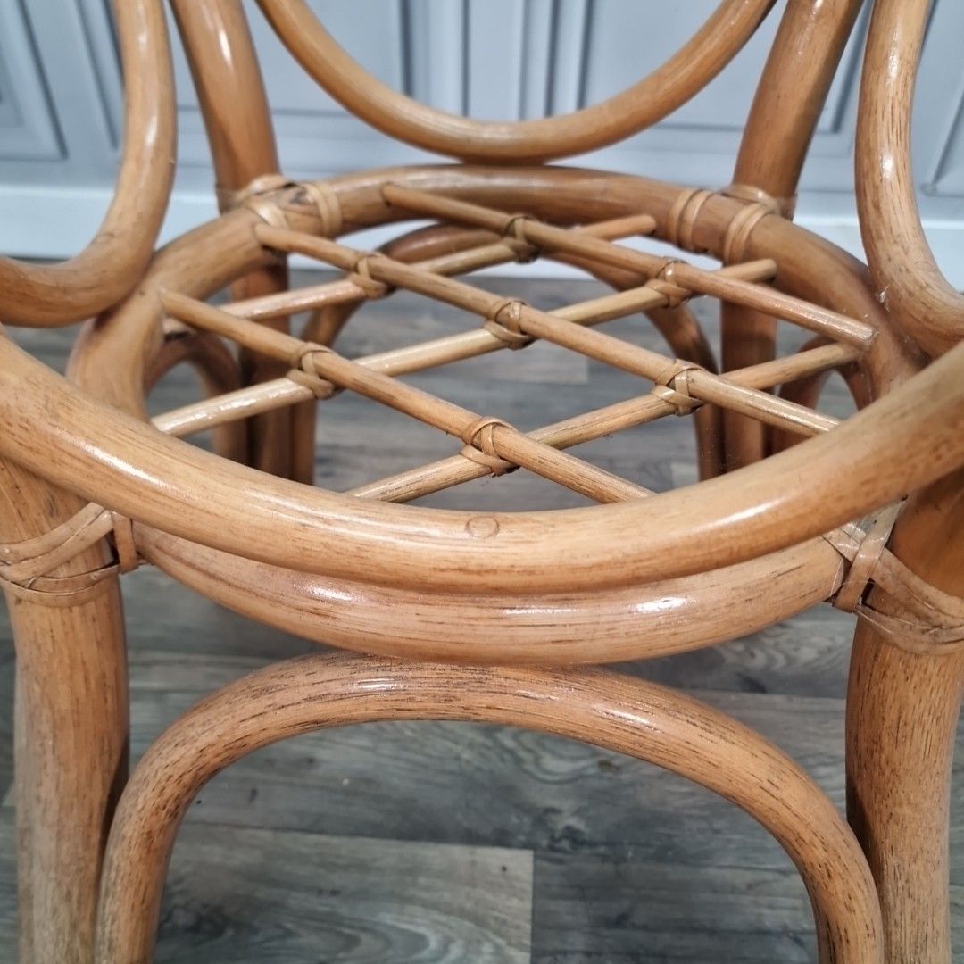 photo for sale Retro Rattan Occasional Table Glass Top Bistro Garden Mid Century Vintage
