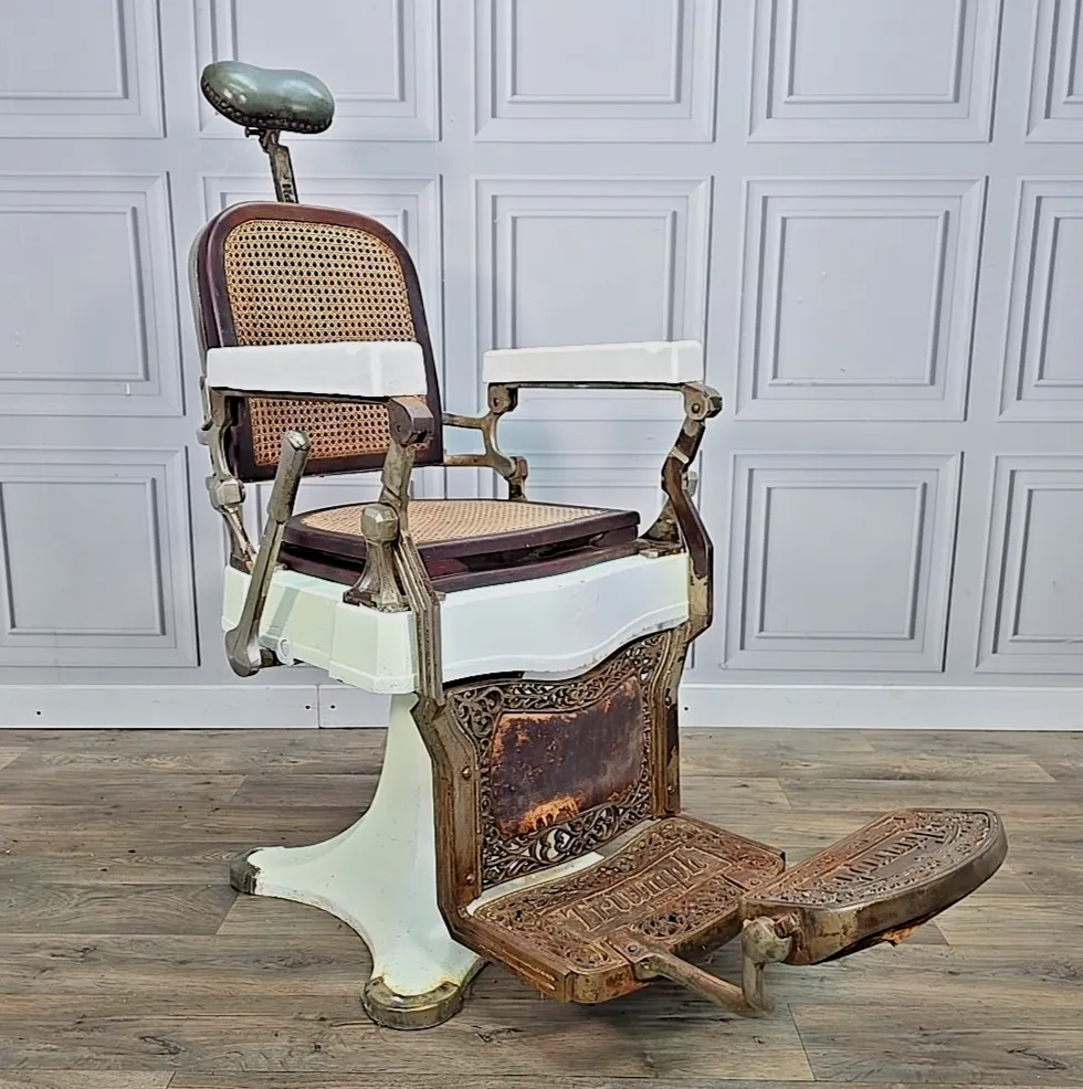 Antique Triumph Barbers Chair Cast Iron & Cane Display Tattoo Barber