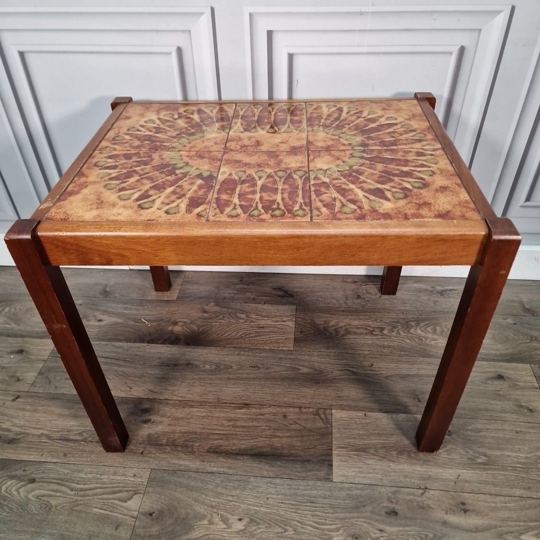Retro Vintage Coffee Table Mid Century Danish Teak Tiled Top Wooden Scandi Mcm photo Furniture