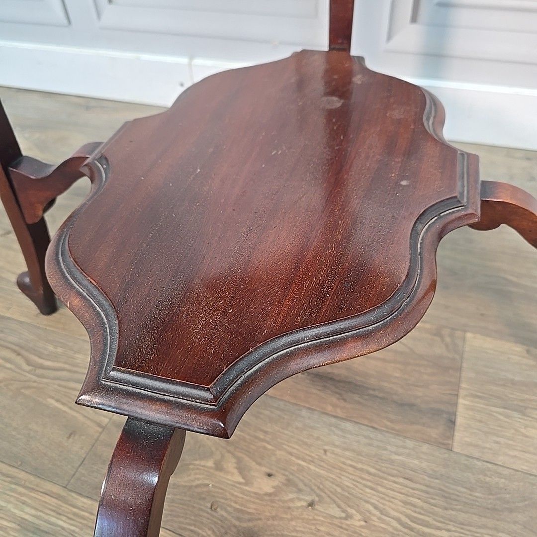 Antique Mahogany Window Table Edwardian Centre Side  Scalloped Top 2 Tier Wooden photo vintage