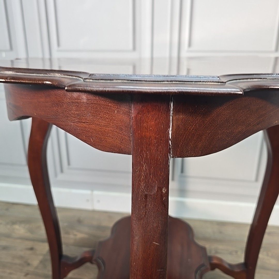 photo furniture Antique Mahogany Window Table Edwardian Centre Side  Scalloped Top 2 Tier Wooden