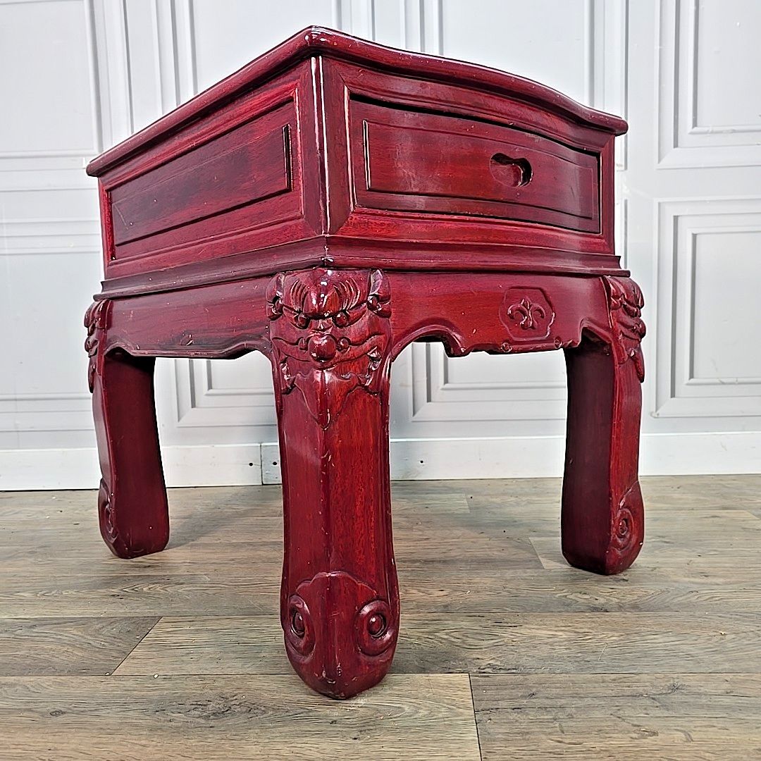 Antique Side Coffee Table Vintage Chinese Carved Drawer Oriental Mother Of Pearl photo furniture
