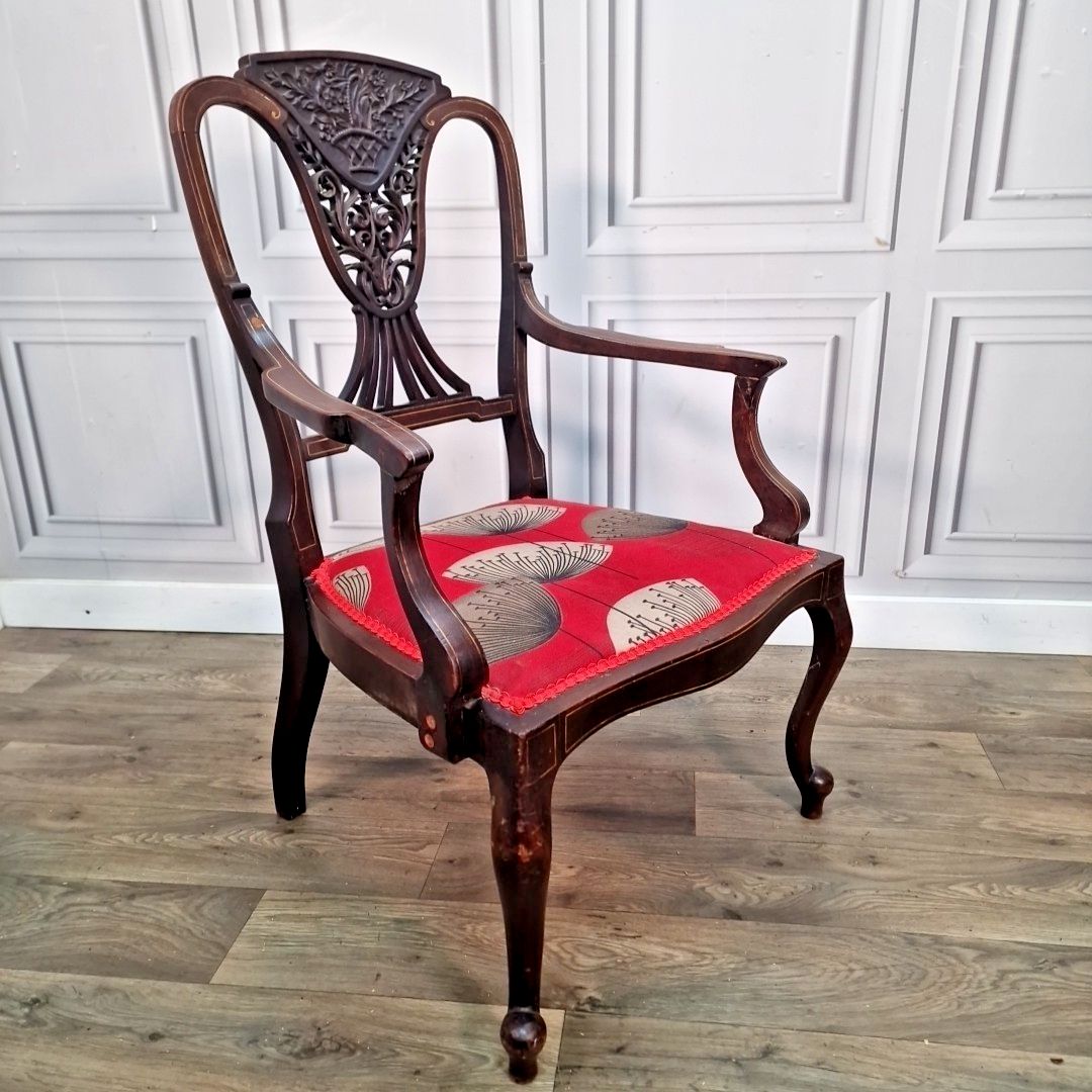 Antique Edwardian Armchair Ornate Chippendale Type Carved Carver Desk Chair