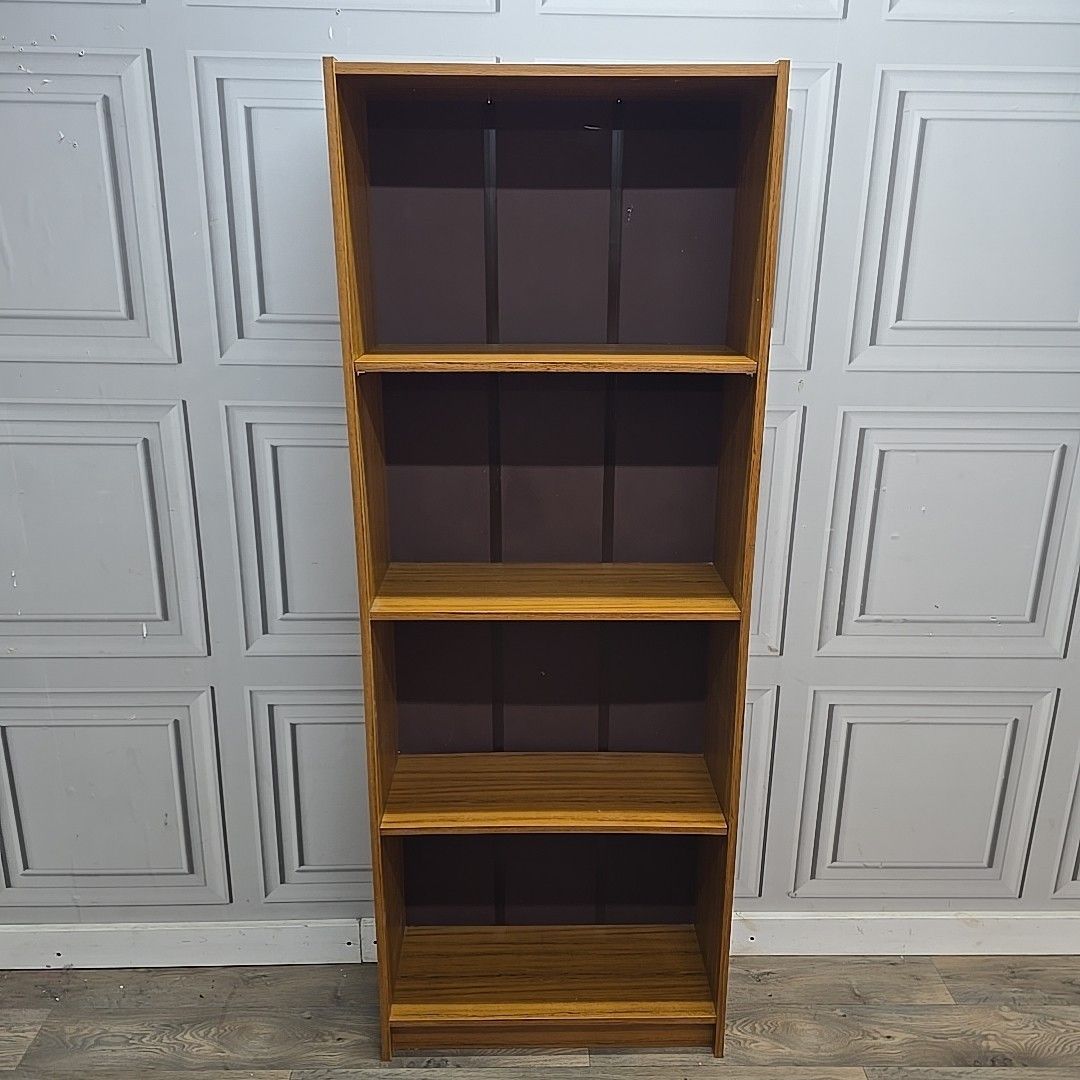 photo buy Vintage Tall Bookcase Shelves Wood Effect Open Shelving Retro Mid Century Shelf