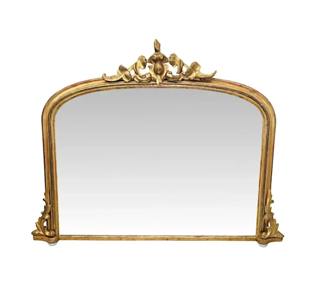 A Stunning 19th Century Neat Size Giltwood Framed Archtop Overmantel Mirror