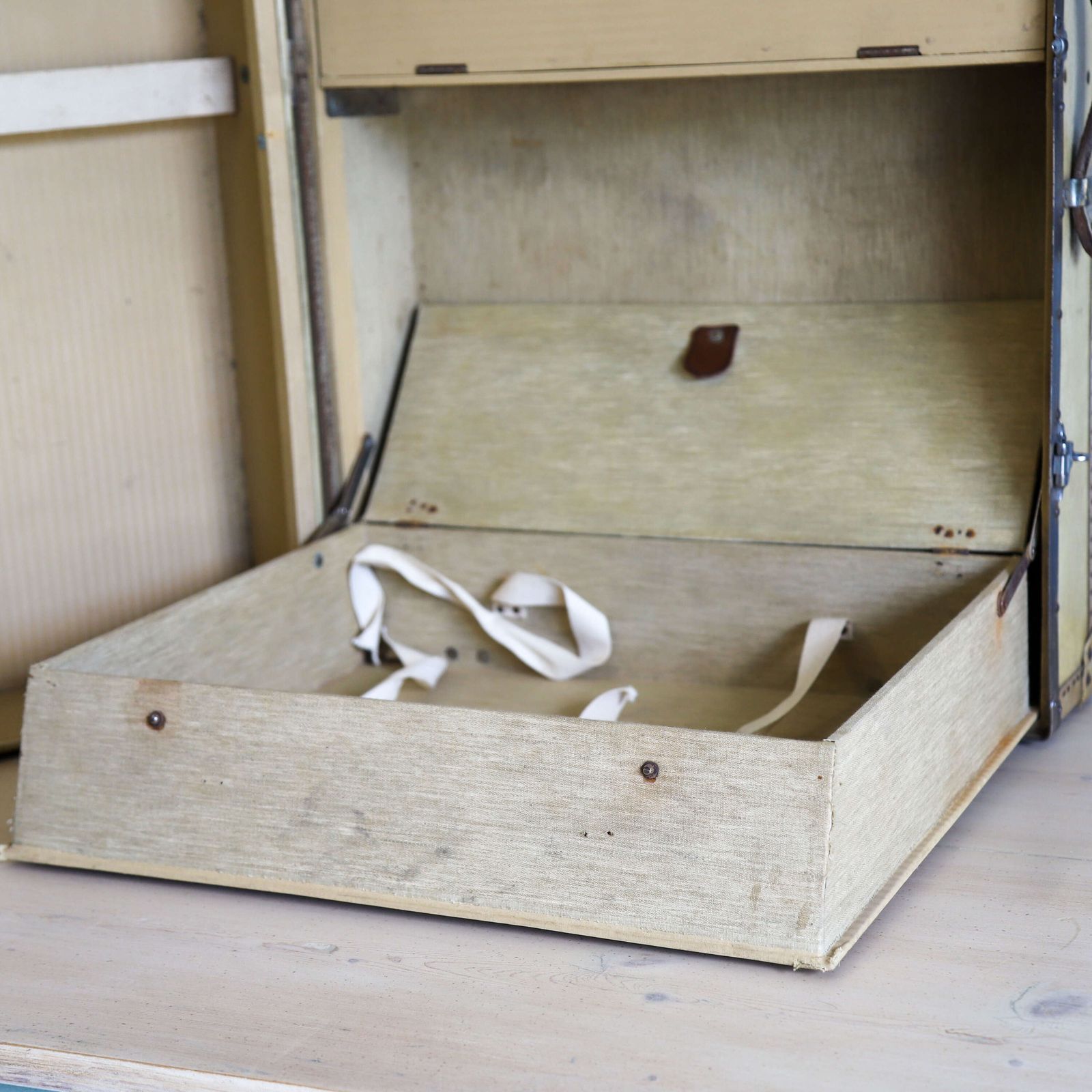 English Vellum Compactum Travel Trunk — Early 20th Century Wardrobe Luggage, C.1920s photo vintage