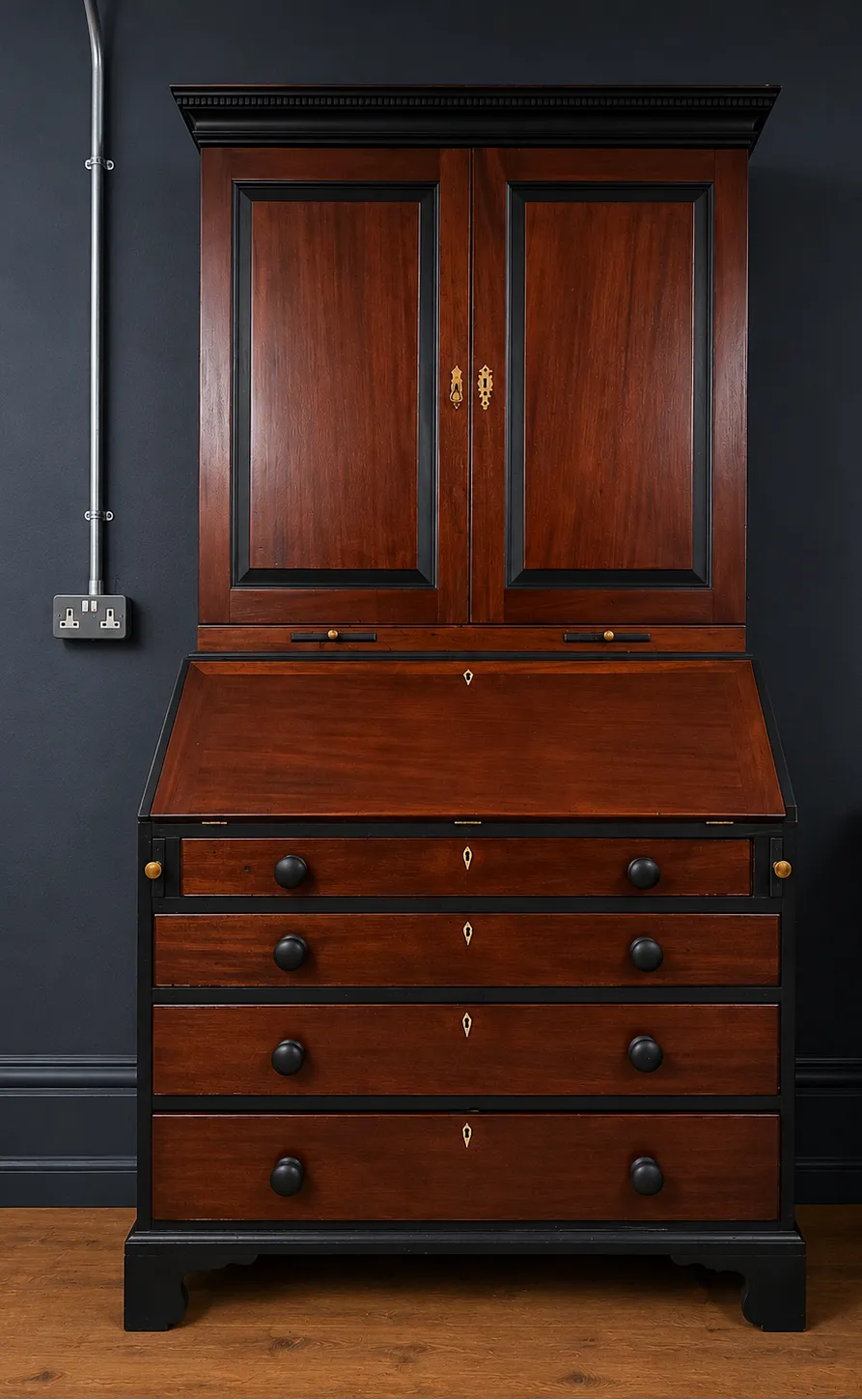 Antique Mahogany Writing Desk Bureau Bookcase With Drawers photo furniture