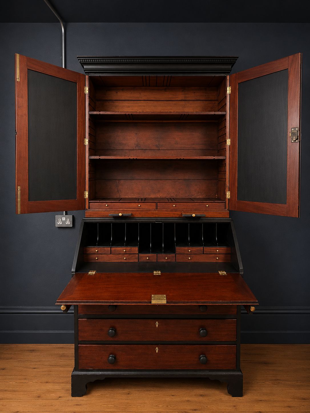 Antique Mahogany Writing Desk Bureau Bookcase With Drawers photo 1295.0
