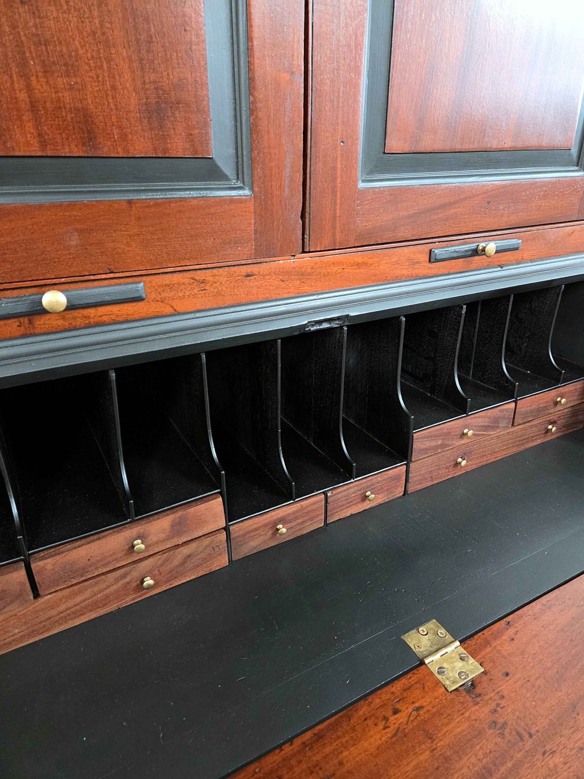 photo for sale Antique Mahogany Writing Desk Bureau Bookcase With Drawers