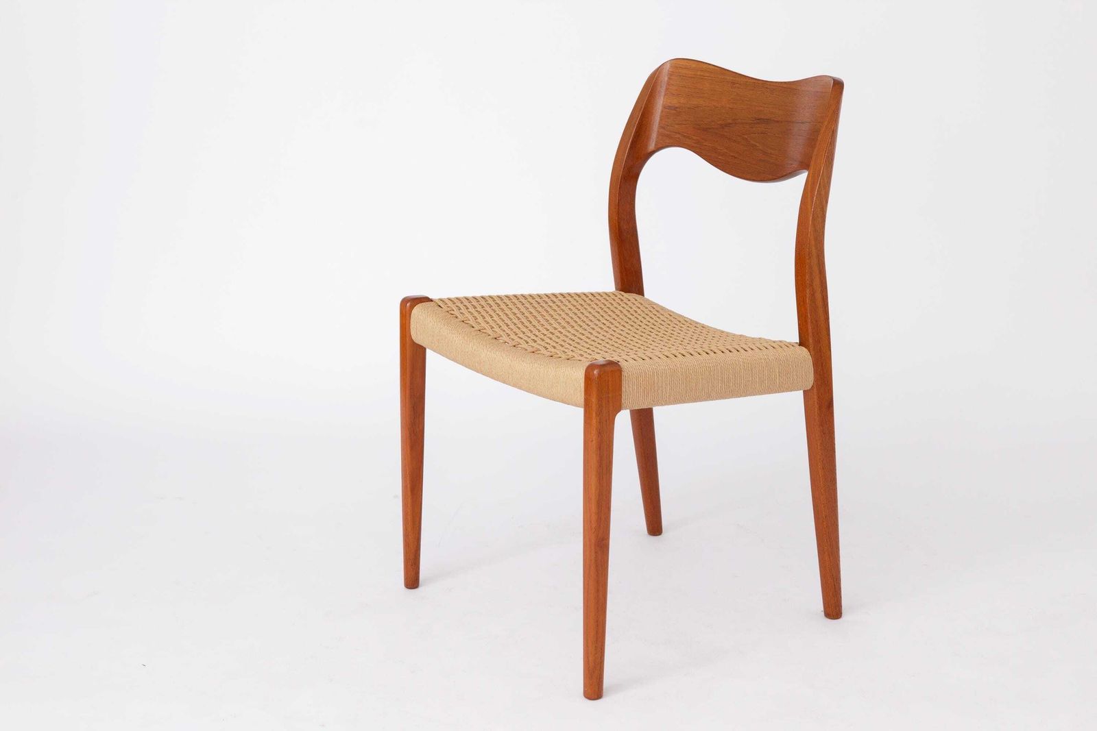 Niels Otto Møller Model 71 Chair (With Repair) In Teak With New Danish Cord, Danish Mid Century Dining Chair, Denmark 1950s photo for sale