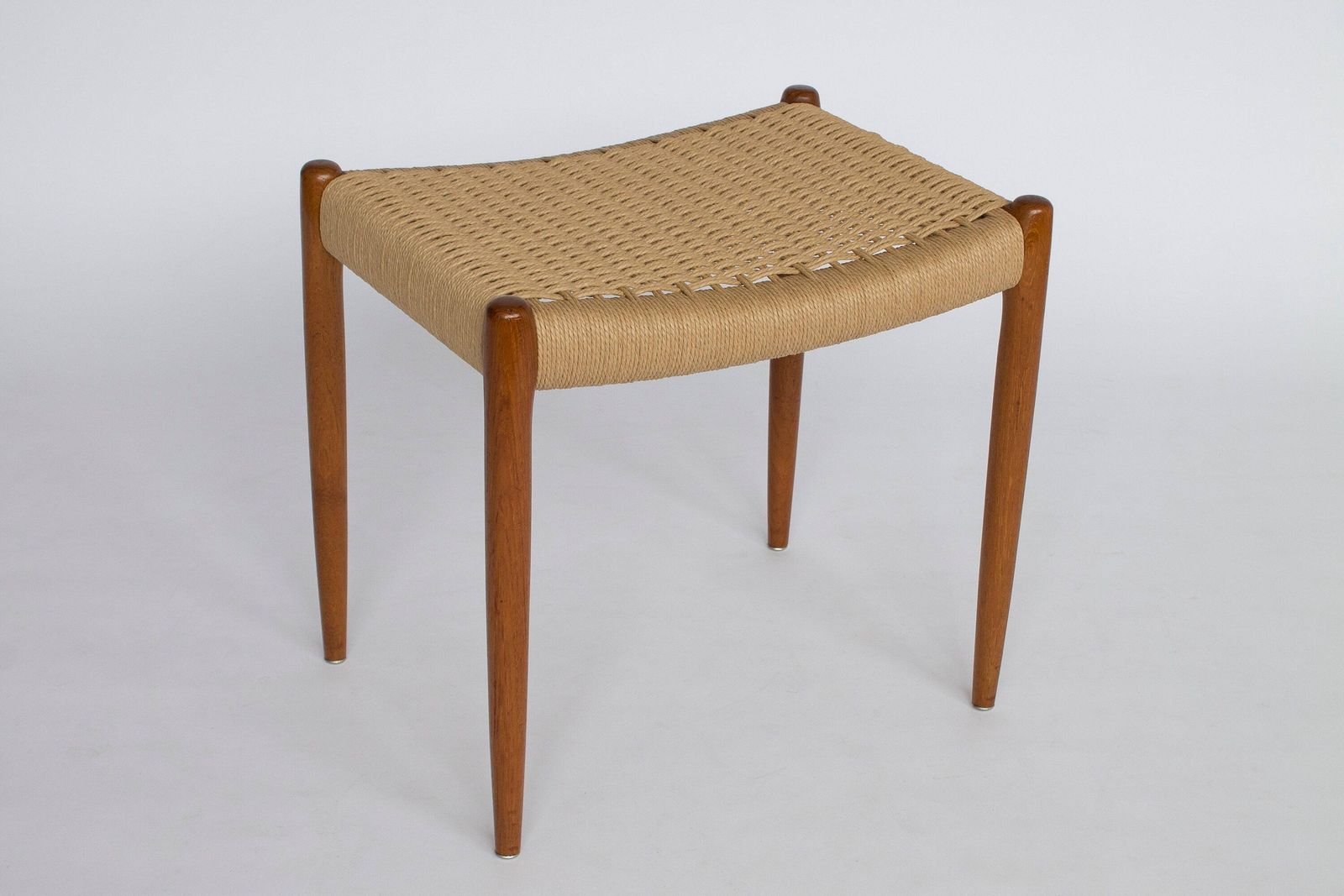 Niels Otto Møller Ottoman Danish Mid Century Footstool With New Handwoven Danish Cord, Scandinavian Modern Stool, Denmark 1960s
