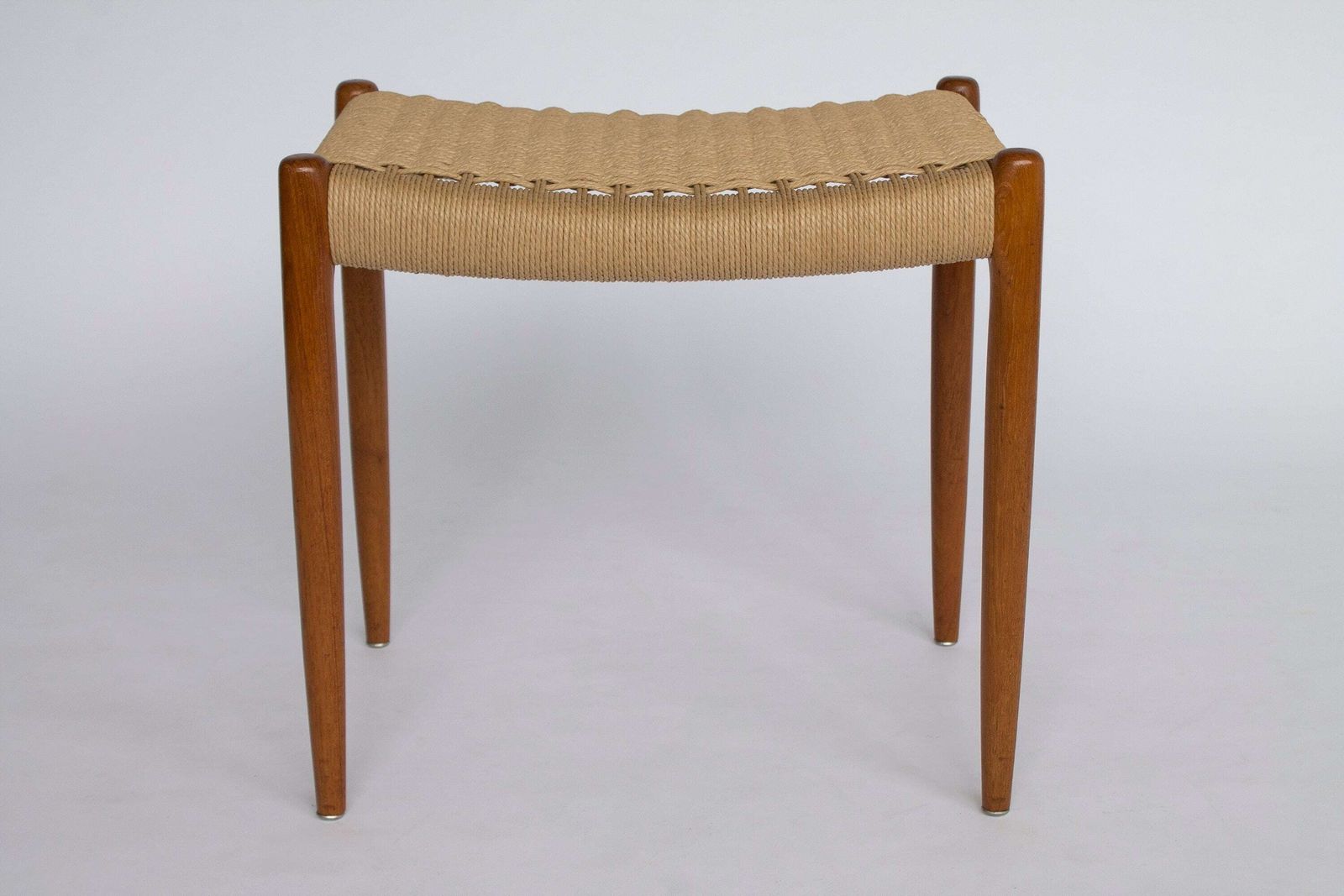 Niels Otto Møller Ottoman Danish Mid Century Footstool With New Handwoven Danish Cord, Scandinavian Modern Stool, Denmark 1960s photo for sale