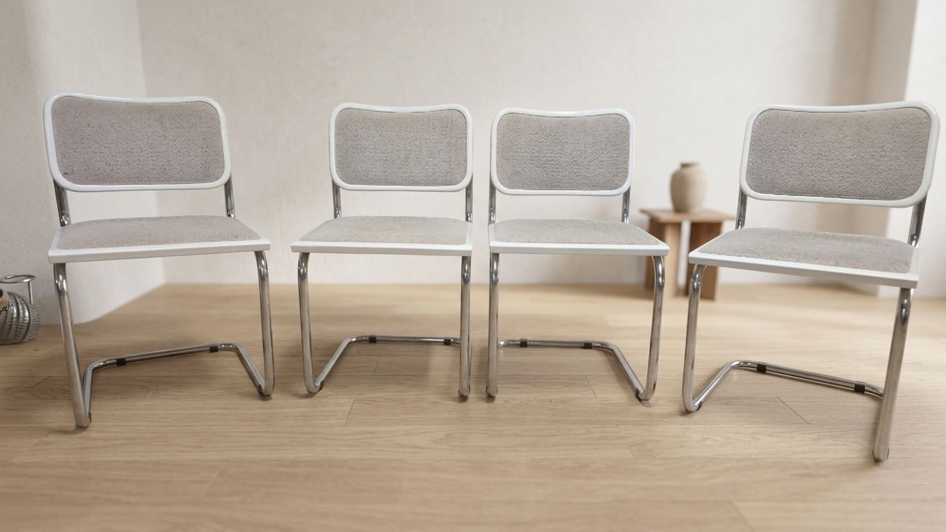 photo furniture Set Of 4 Marcel Breuer Tubular Chairs, Mid Century Modern Bauhaus Chrome Cantilever Dining Chairs, 20th Century