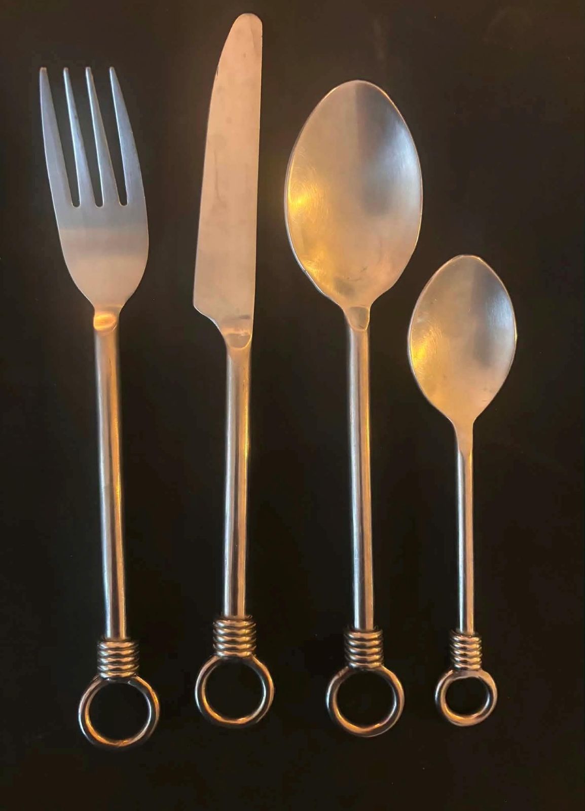 261.0 Set Of 20 Flatware Twist Cutlery French Forged Knot Twisted Ends Swirl Flatware Gift For Couple Brutalist Decor, Medieval Style Viking photo