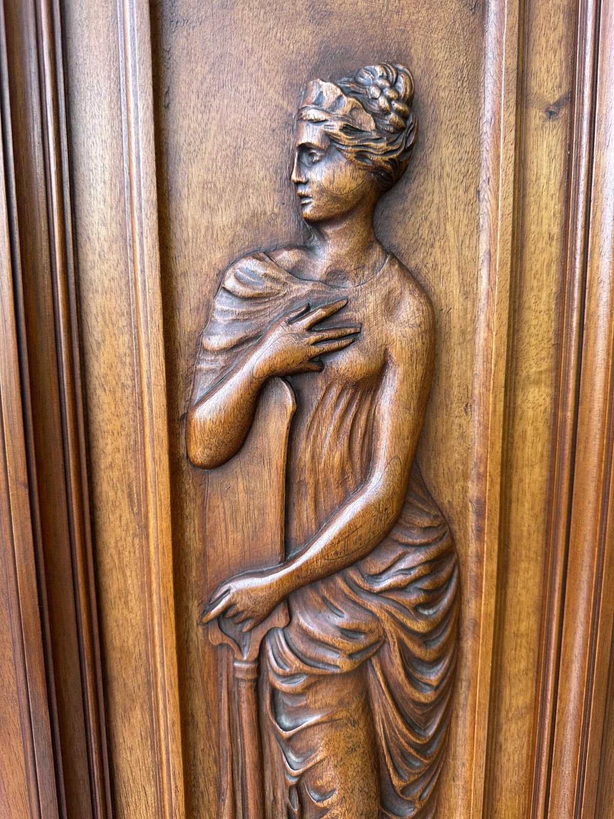 Antique French Walnut Doors | Hand Carved Neo Greek Cabinet Panels | 19th Century Wall Decor photo vinterior
