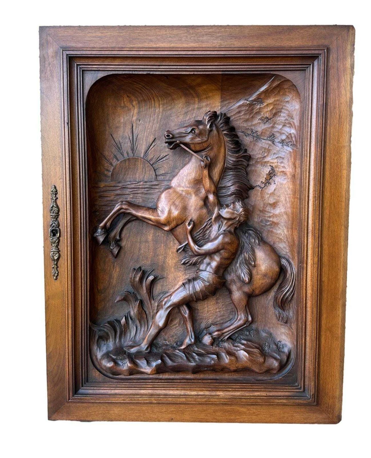 Antique French Walnut Wood Carved Door, Horses Of Marly photo furniture