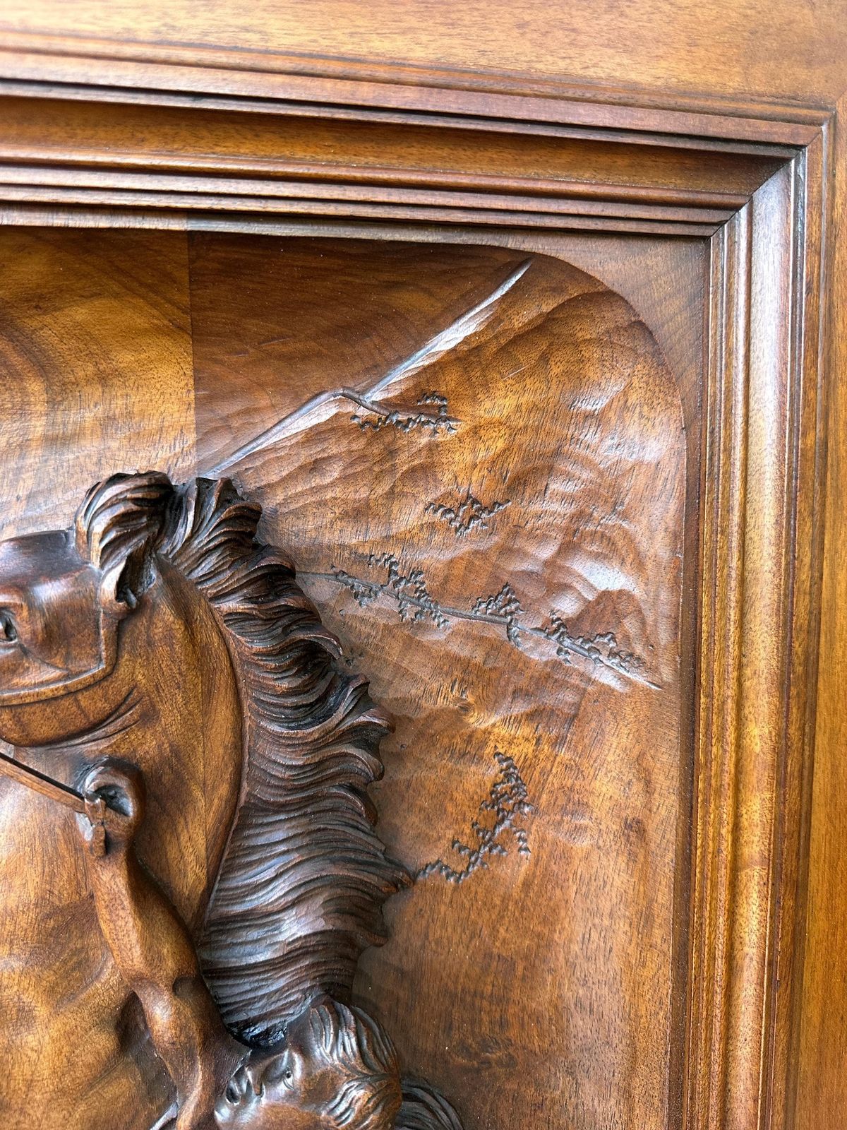 photo for sale Antique French Walnut Wood Carved Door, Horses Of Marly