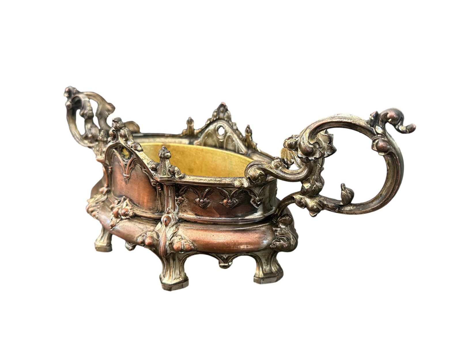 19th C. Gothic Revival Planter | Antique French Spelter Jardiniere | Troubadour Style Centerpiece | Medieval Decor photo buy