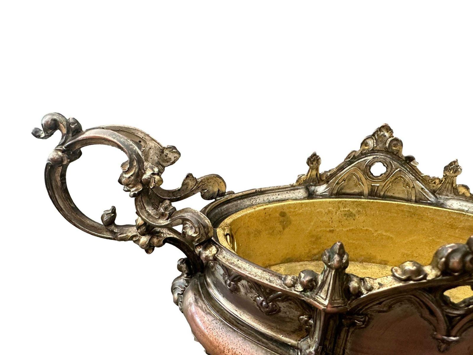 photo furniture 19th C. Gothic Revival Planter | Antique French Spelter Jardiniere | Troubadour Style Centerpiece | Medieval Decor
