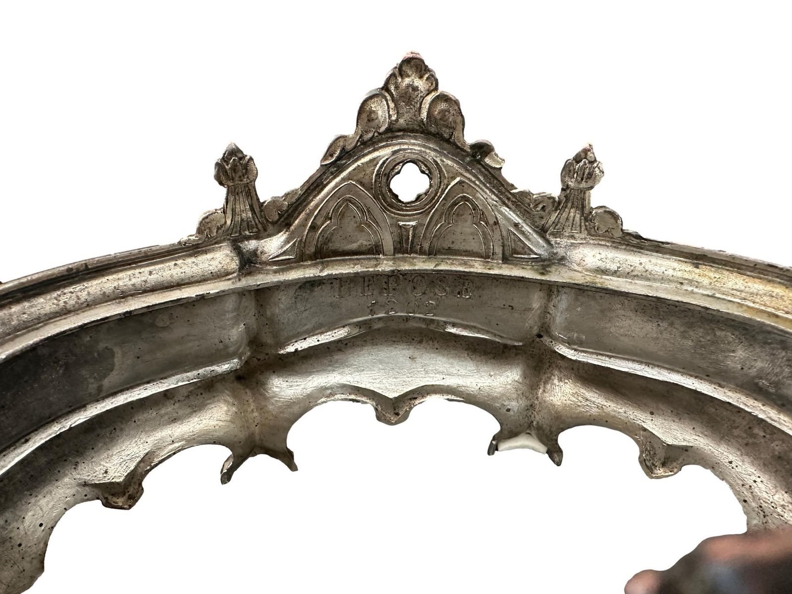389.0 19th C. Gothic Revival Planter | Antique French Spelter Jardiniere | Troubadour Style Centerpiece | Medieval Decor photo
