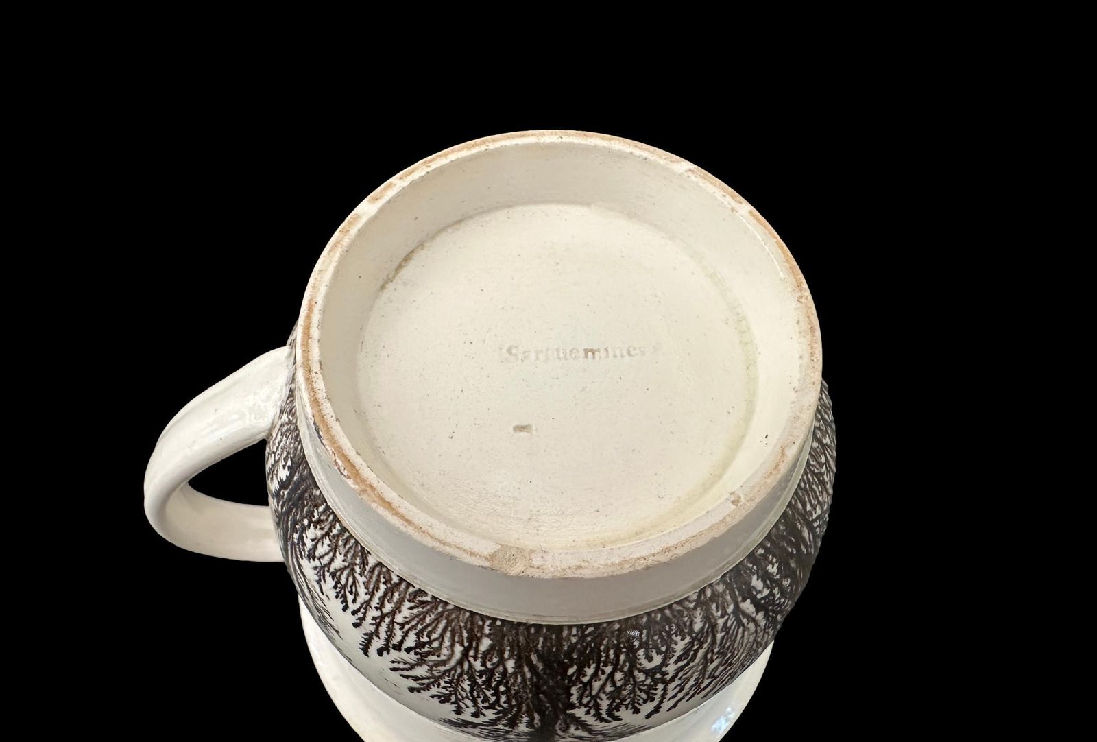 19th C. Sarreguemines Pedestal Cup | Antique French Faience Pottery, Dendritic Decor photo buy