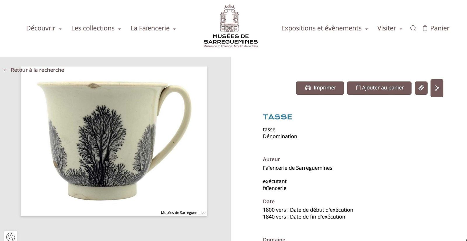 photo furniture 19th C. Sarreguemines Pedestal Cup | Antique French Faience Pottery, Dendritic Decor