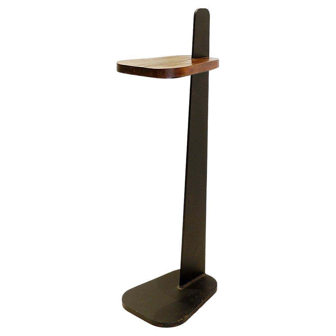 Vintage Metal And Wood Pedestal Table, Minimalist Design, 20th Century