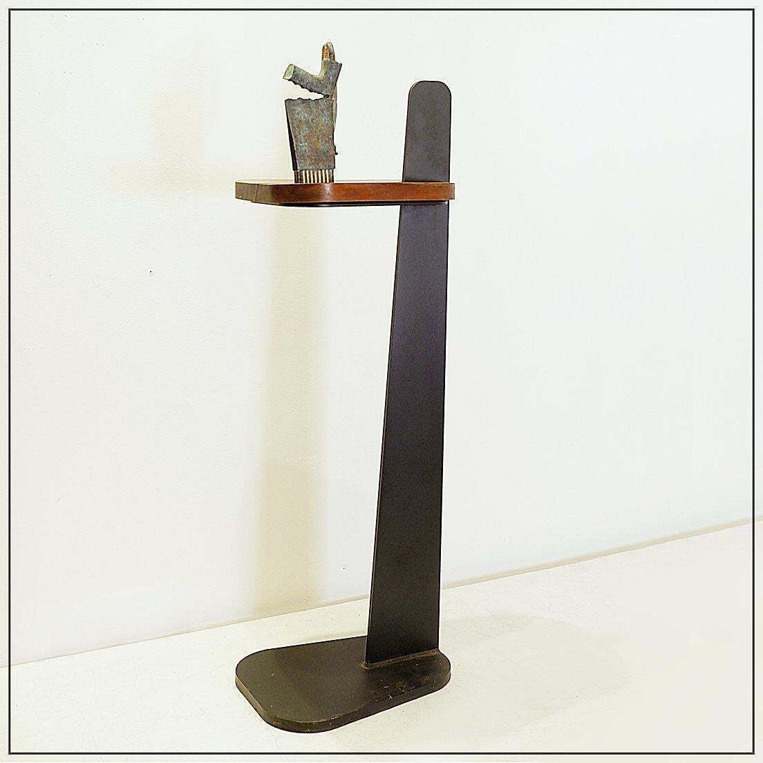 photo vinterior Vintage Metal And Wood Pedestal Table, Minimalist Design, 20th Century