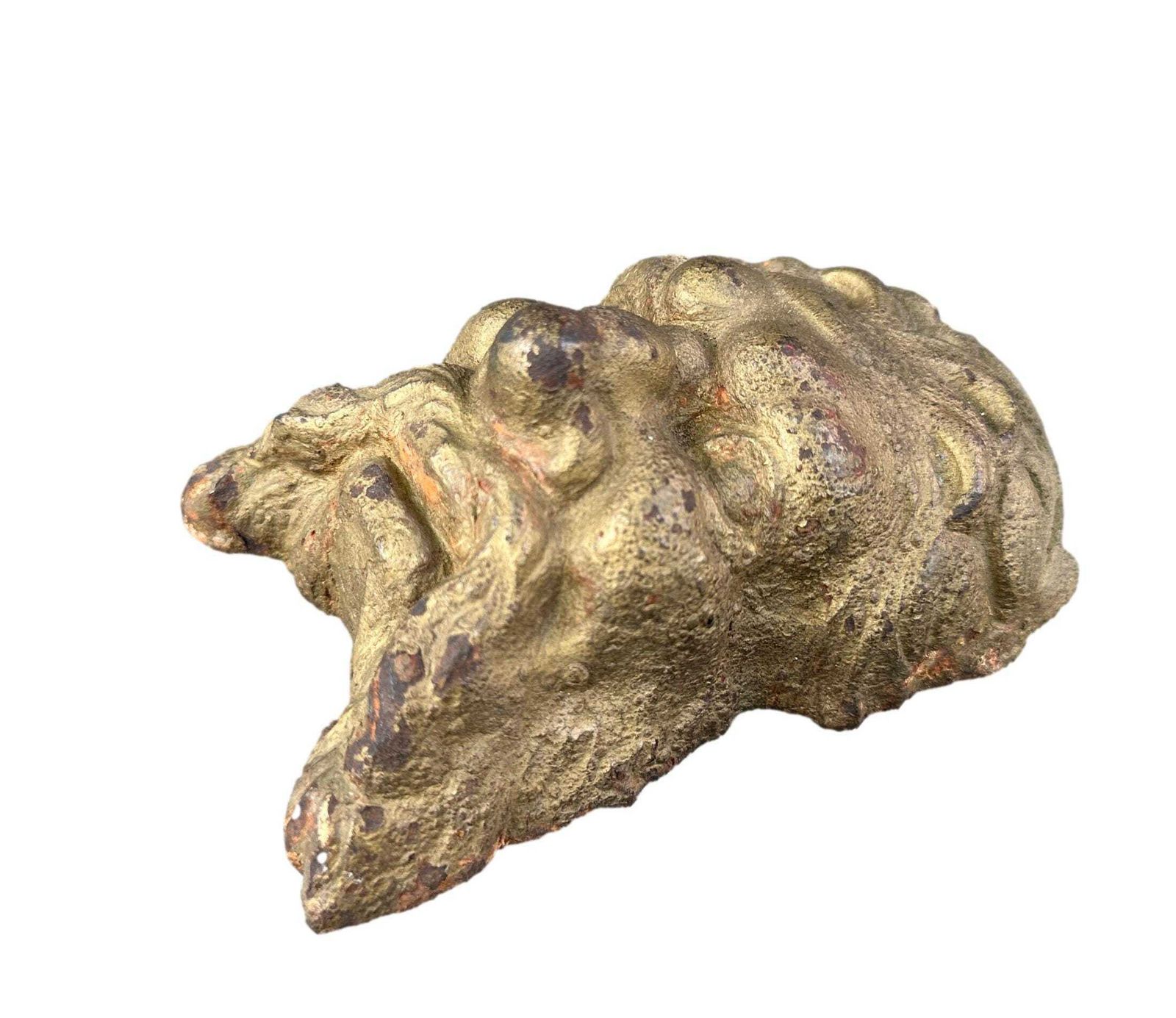 Antique 19th Century Cast Iron Mascaron – French Architectural Salvage Man's Head Wall Decor photo buy