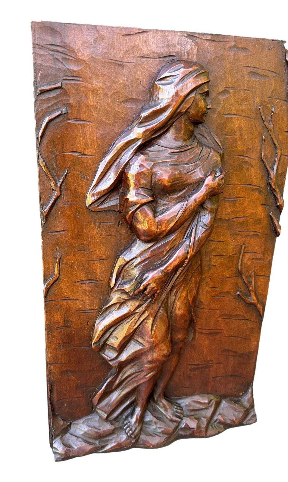 Antique 19th Century Hand Carved Wood Panel   French Architectural Salvage   Romantic Art Nouveau Wall Decor photo vinterior