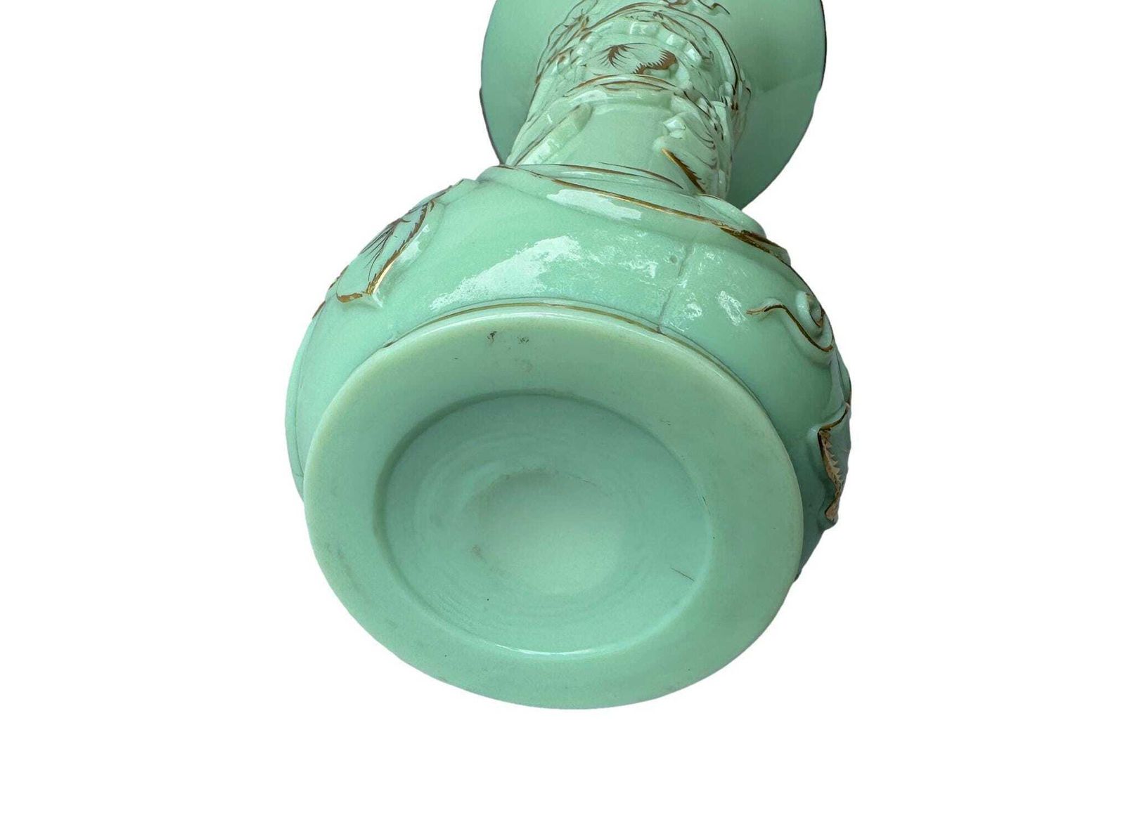 photo for sale Large Antique Baccarat Xxl Opaline Glass Vase "Grapes & Vines"   Seafoam Green   1865 Napoleon III