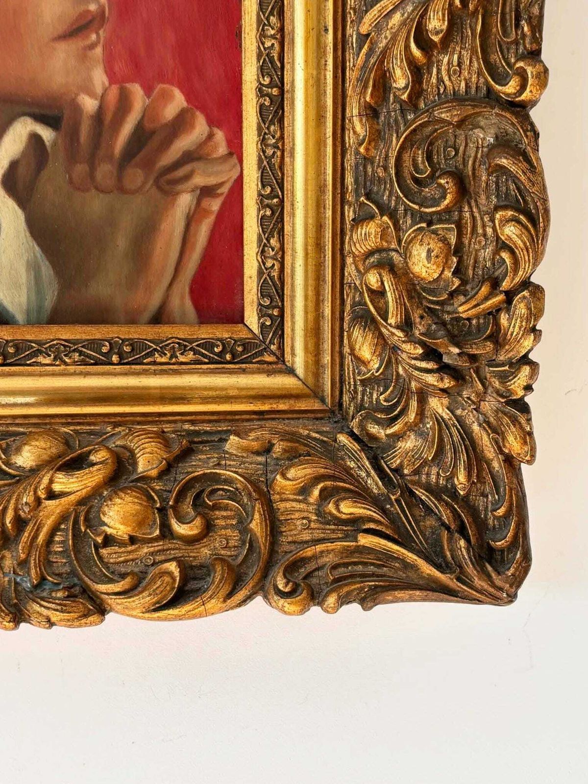 Antique Religious Portrait Painting, Signed 1935, Ornate Gold Frame photo buy