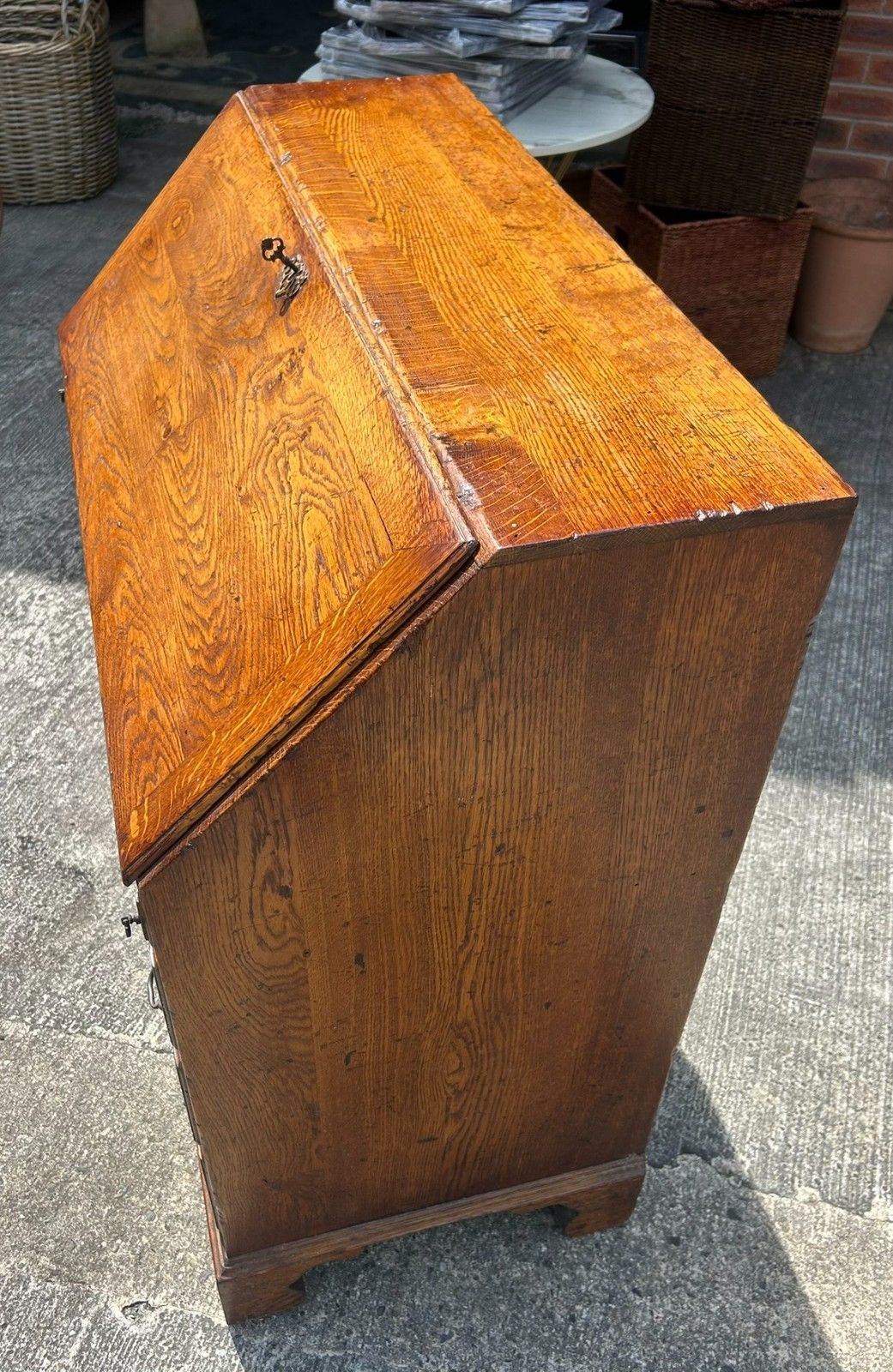 photo furniture Quality English Country Solid Distressed Oak Bureau Desk With Fitted Interior